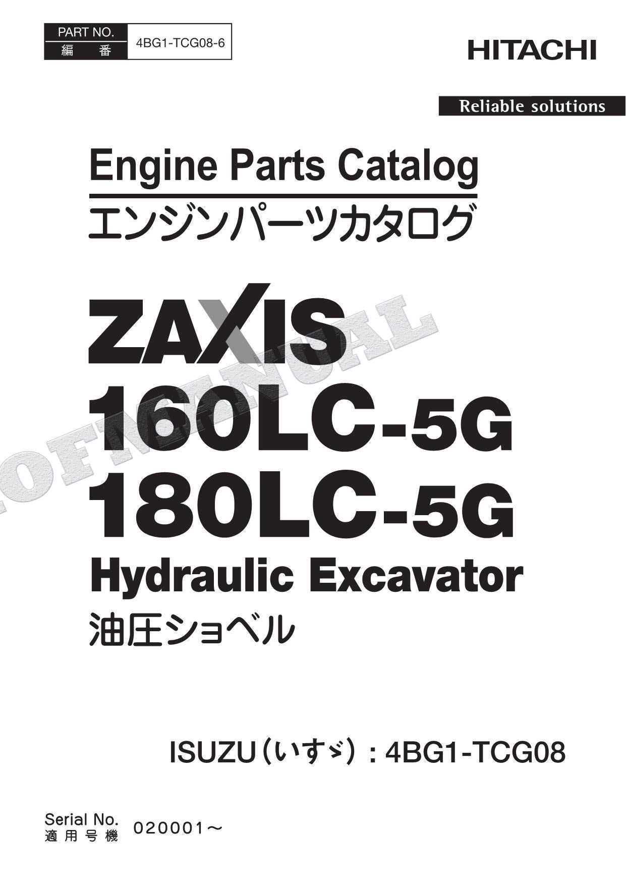 HITACHI ZX160LC-5G ZX180LC-5G ISUZU 4BG1-TCG08 Engine Parts Catalog Manual