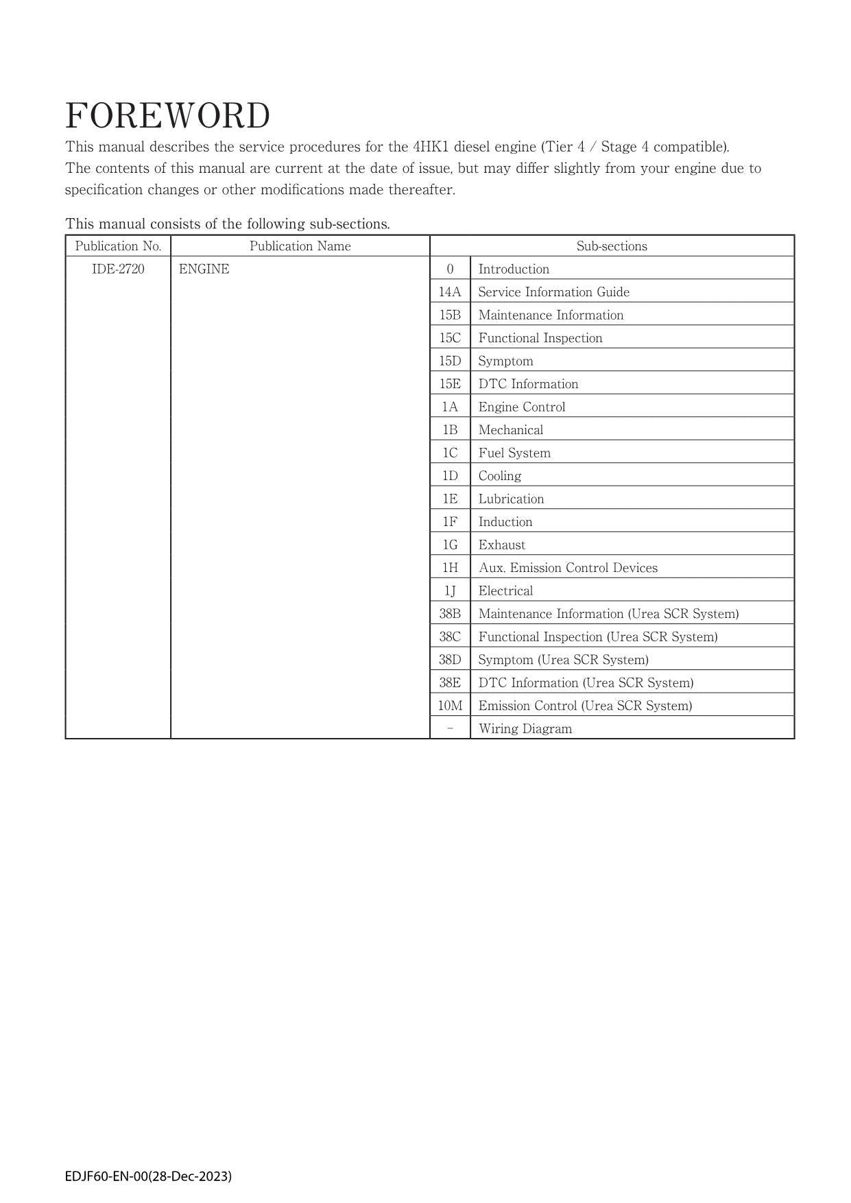 Hitachi 4HK1 Tier 4 Engine  FULL Service manual