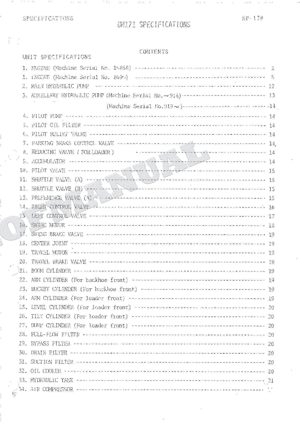 HITACHI UH171 Excavator Repair Service Manual