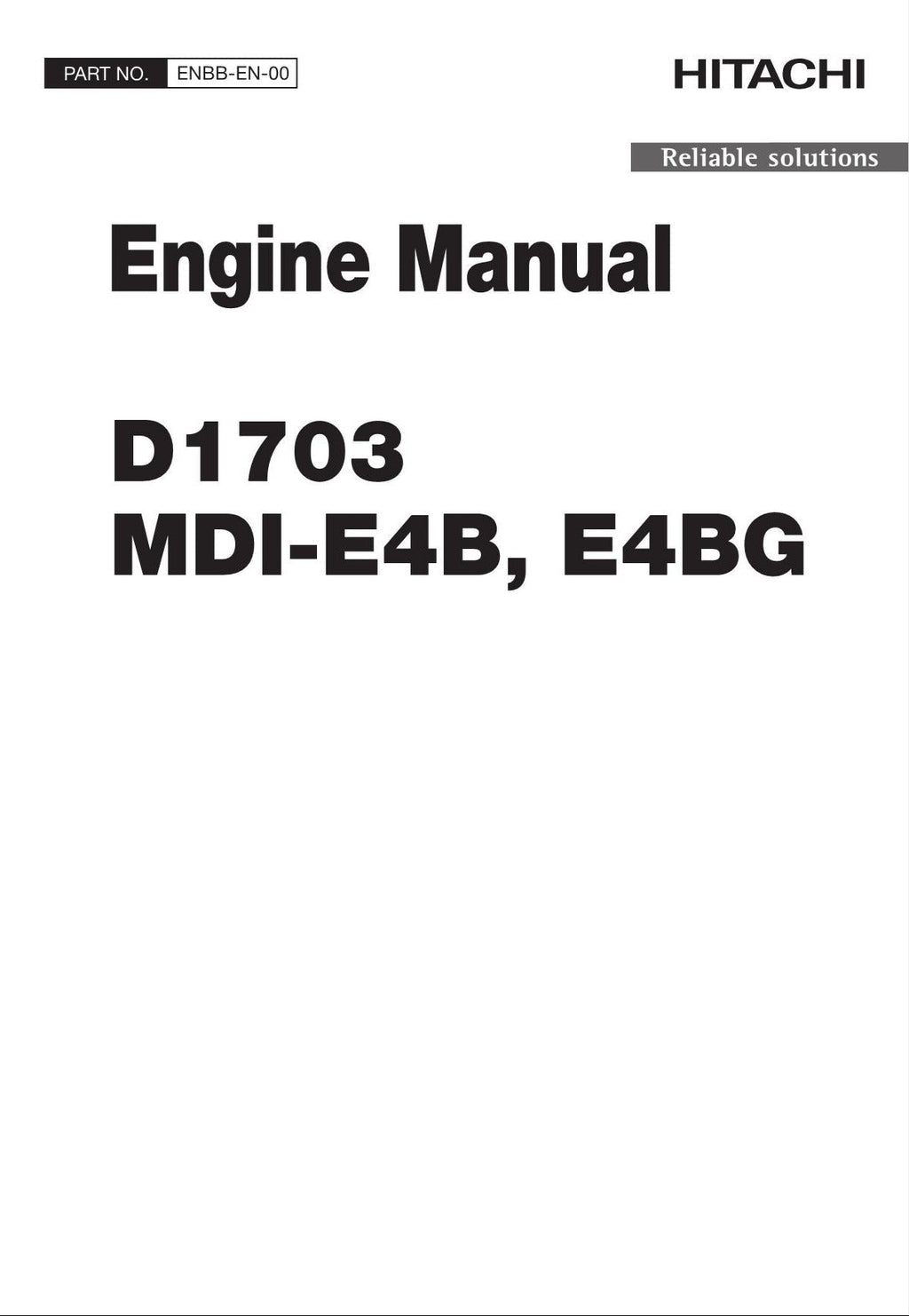 Hitachi D1703 MDI-E4B E4BG Wheel Loader Engine Manual