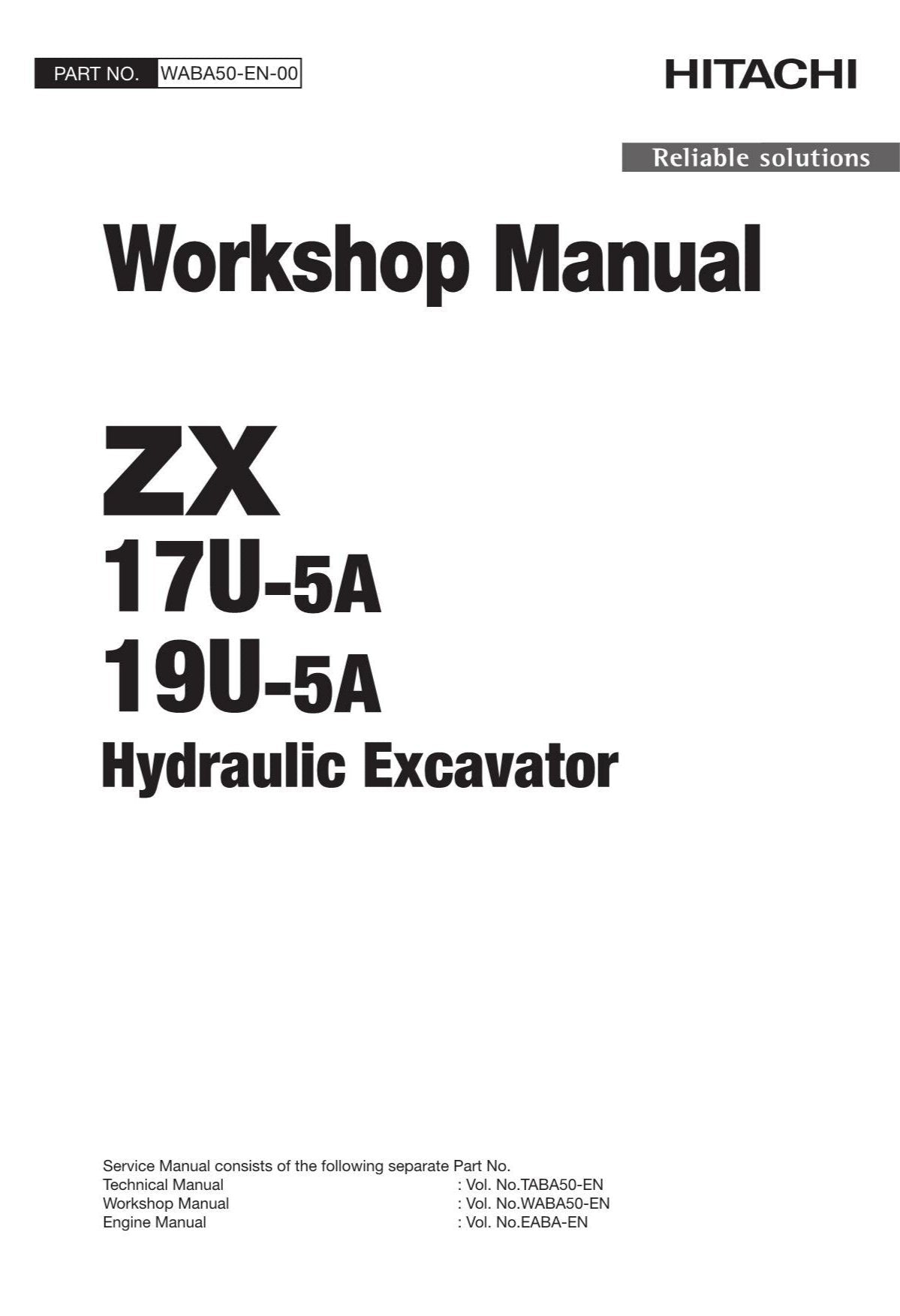 Manual de servicio y reparación de la excavadora Hitachi ZX17U-5A ZX19U-5A