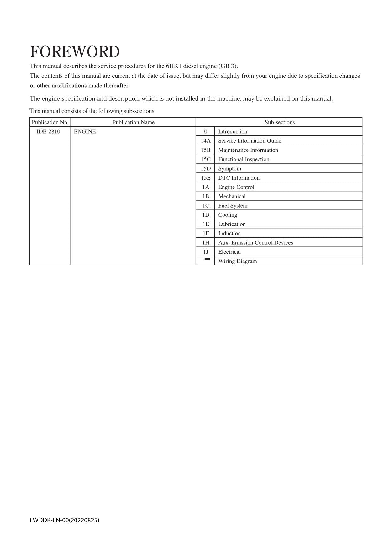 Hitachi 6HK1 GB3 STNDRD Operat Troubleshoot Workshop Engine Service manual EWDDK