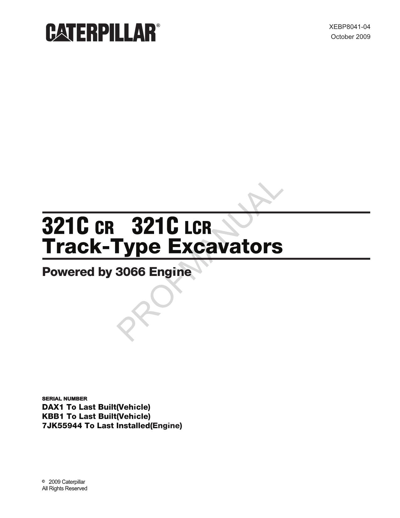 Caterpillar Cat 321C CR 321C LCR Track Type Excavator Parts Catalog Manual