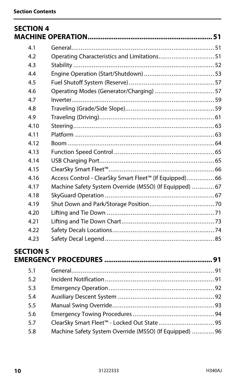 Manual del operador de mantenimiento y operación de la plataforma elevadora JLG H340AJ 31222333
