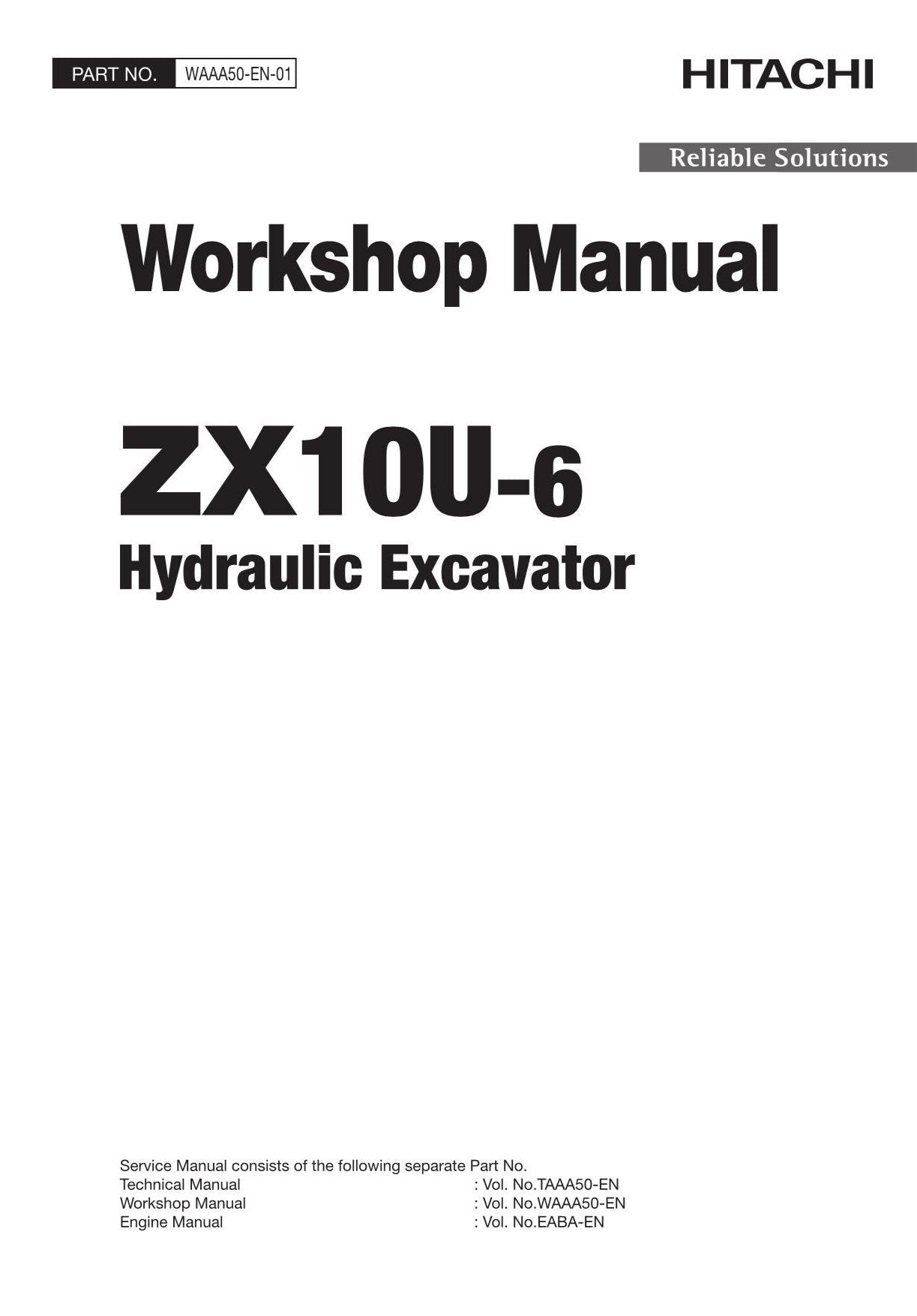 Manual de servicio y reparación de la excavadora Hitachi ZX10U-6