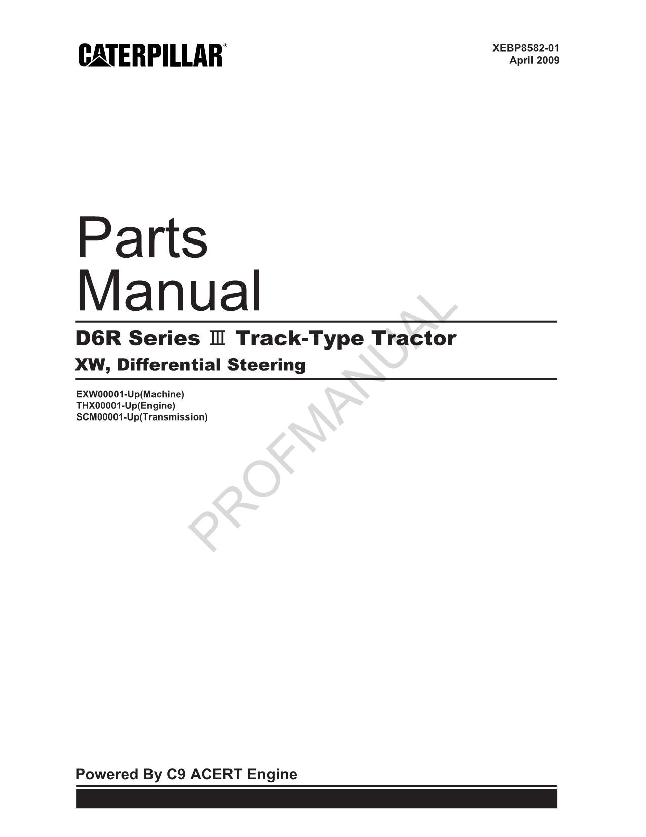 Caterpillar D6R Series III Track Type Tractor XW Parts Catalog Manual XEBP8582