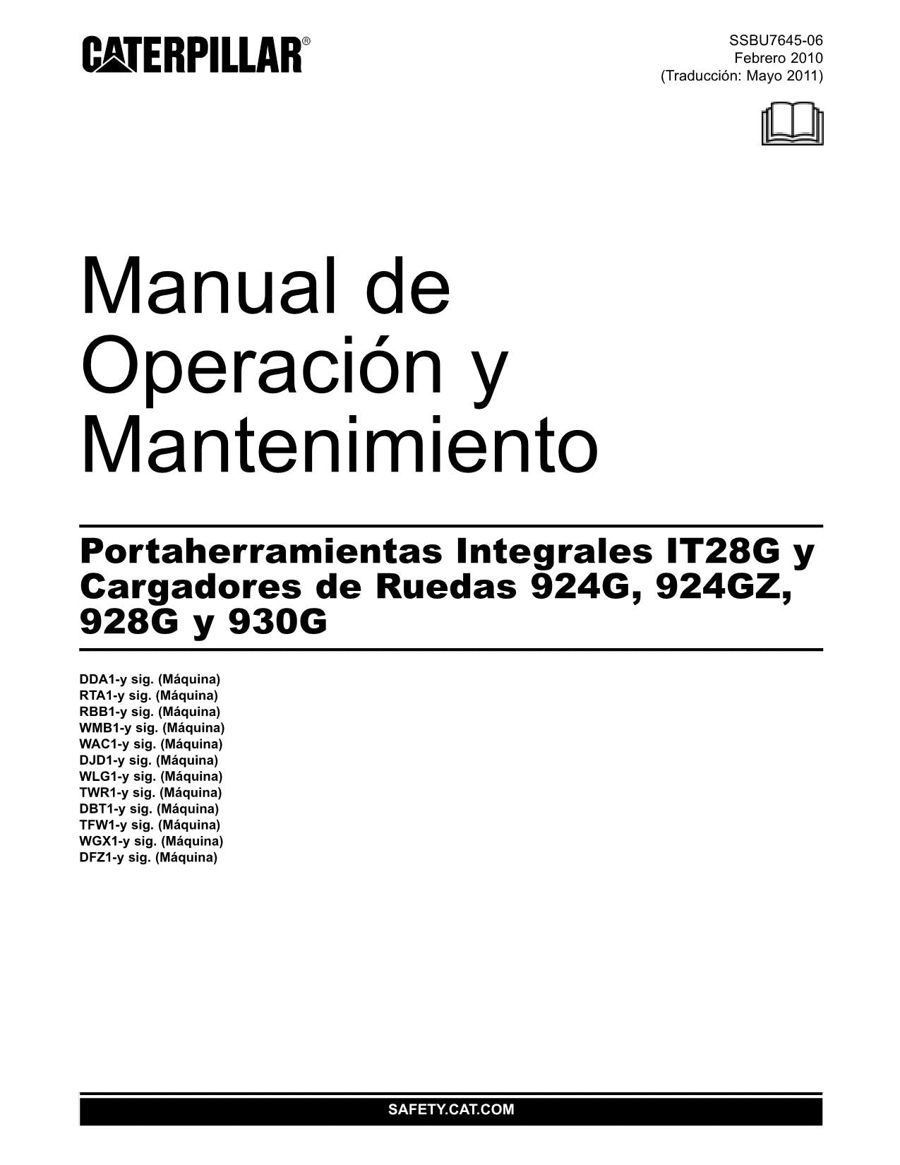 Caterpillar IT28G 924G 924GZ 928G 930G Cargador de ruedas Manual de Operación