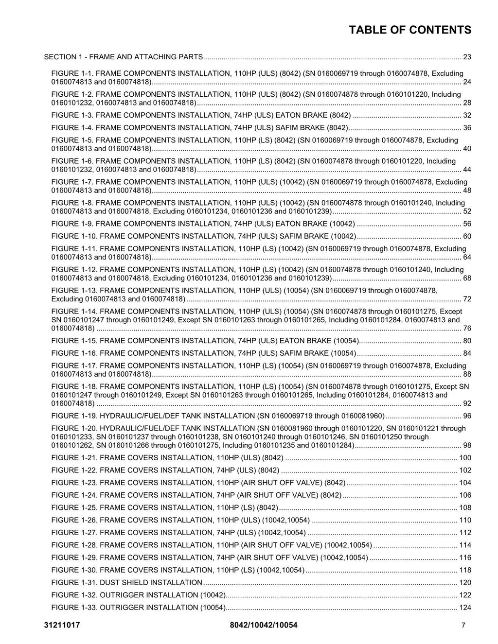 SKYTRAK 10042 10054 8042 Telehandler Parts Catalog Manual 31211017