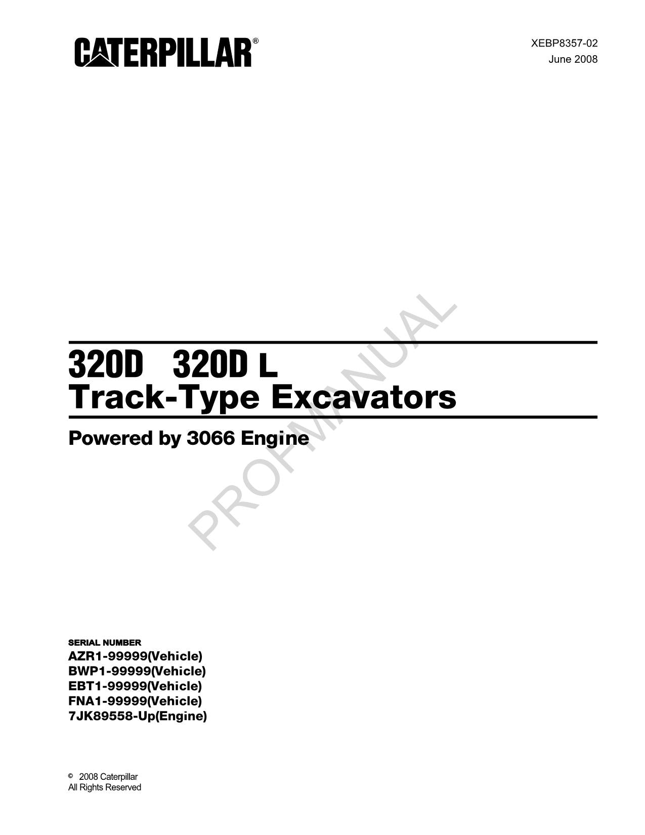 Caterpillar Cat 320D 320D L Track Type Excavator Parts Catalog Manual