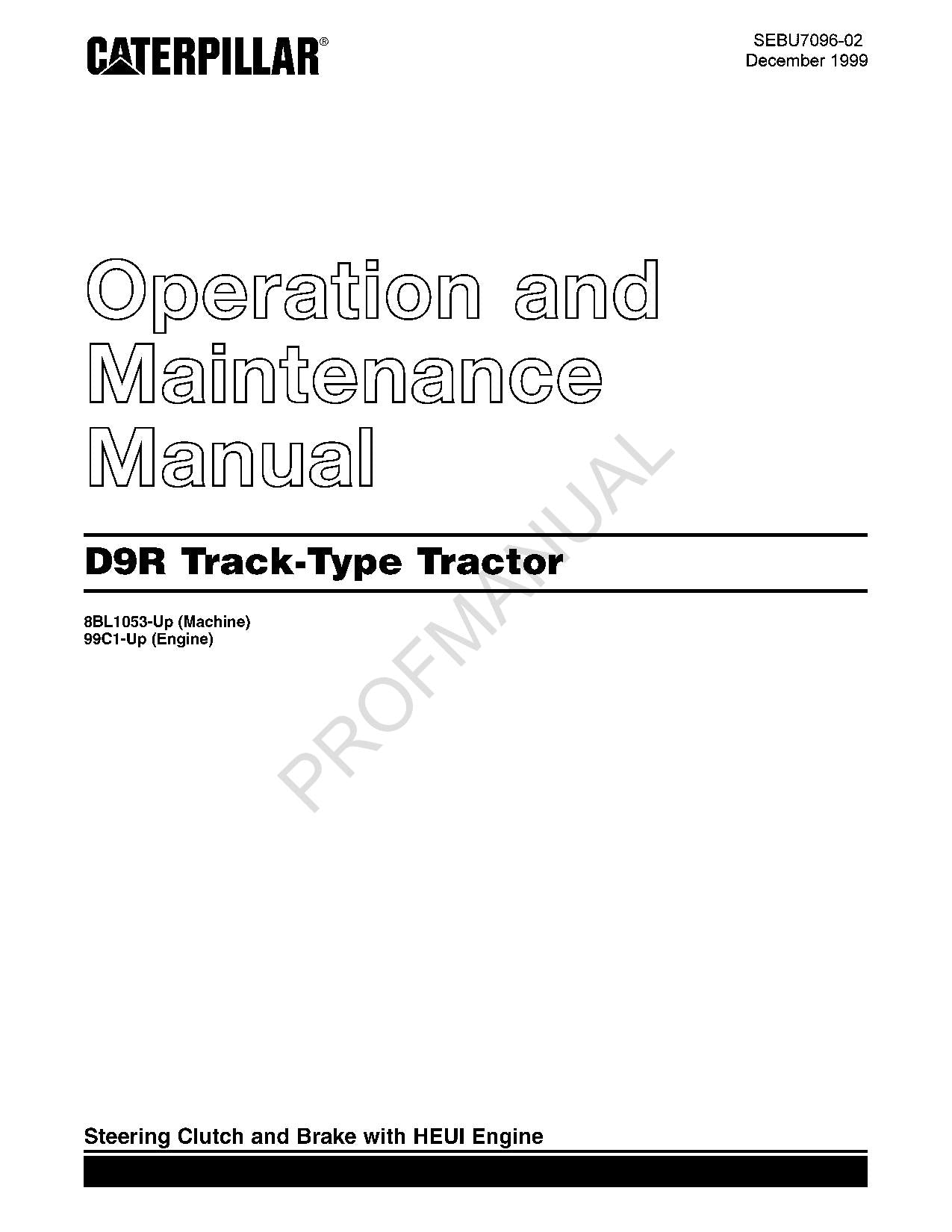 Manual de mantenimiento del operador del tractor de cadenas Caterpillar D9R 8BL1053-UP 99C1-UP