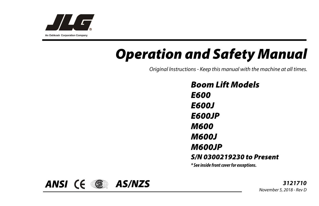 Manual del operador de plataformas elevadoras JLG E600 E600J E600JP M600 M600J M600JP 3121710