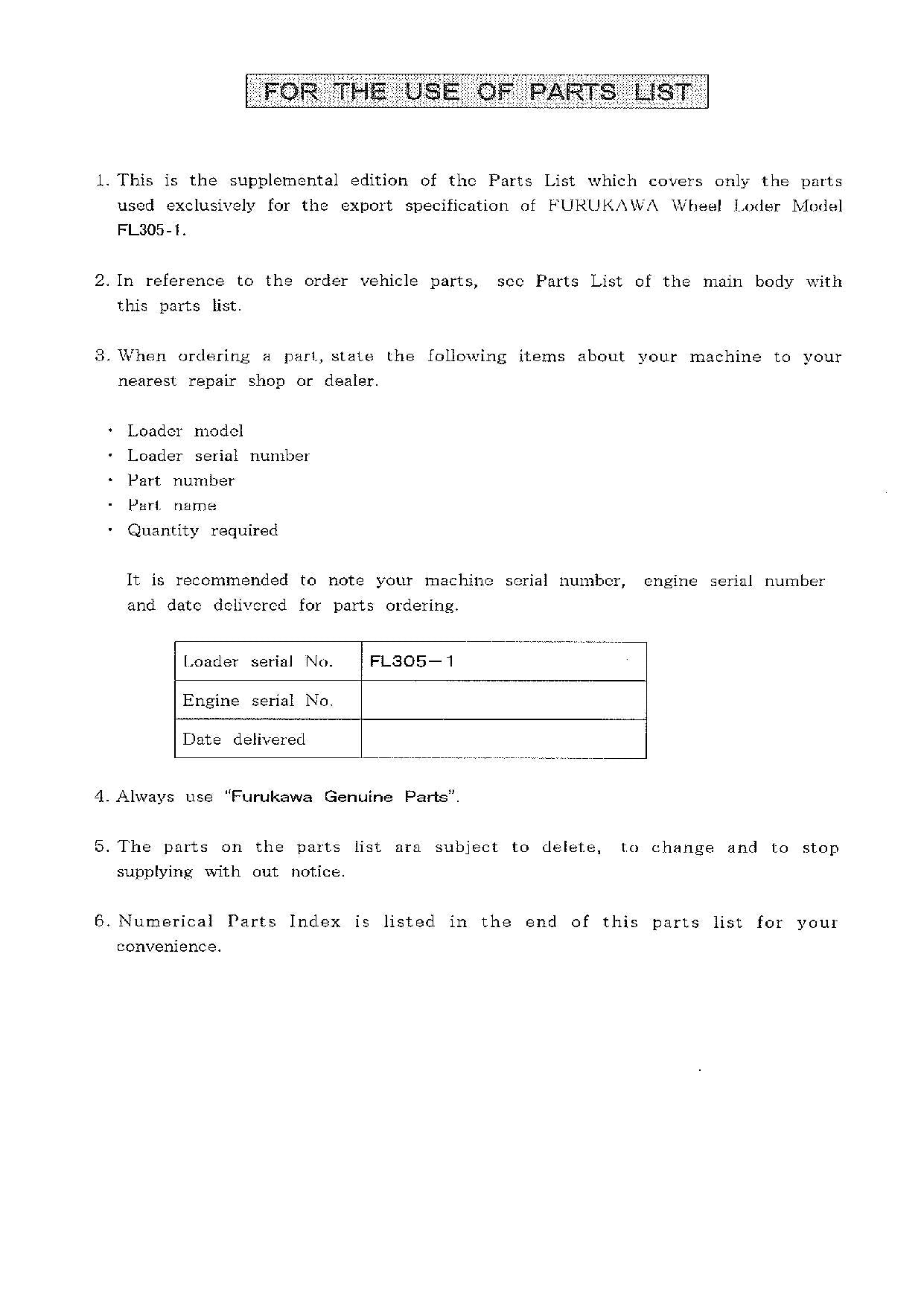Hitachi FL305-1 ROPS CANOPY KIT SUPP. EXPORT Wheel Loader Parts Catalog Manual