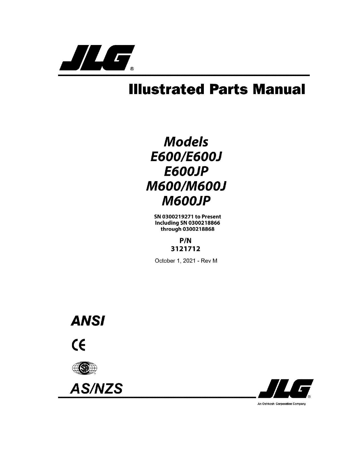 Catálogo de piezas del elevador de pluma JLG E600 E600J E600JP M600 M600J M600JP Manual 3121712