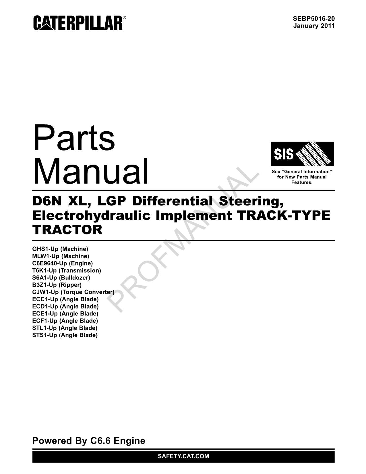 Caterpillar Cat D6N XL LGP Track Type Tractor Parts Catalog Manual