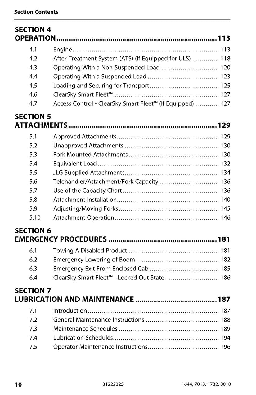 Manual del operador de mantenimiento del manipulador telescópico JLG 1644 1732 7013 8010 31222325