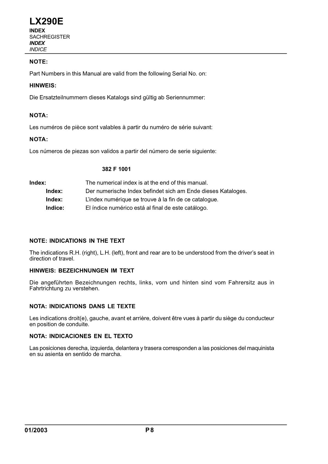Hitachi LX290E Wheel Loader Parts Catalog Manual SN 382F1001-up