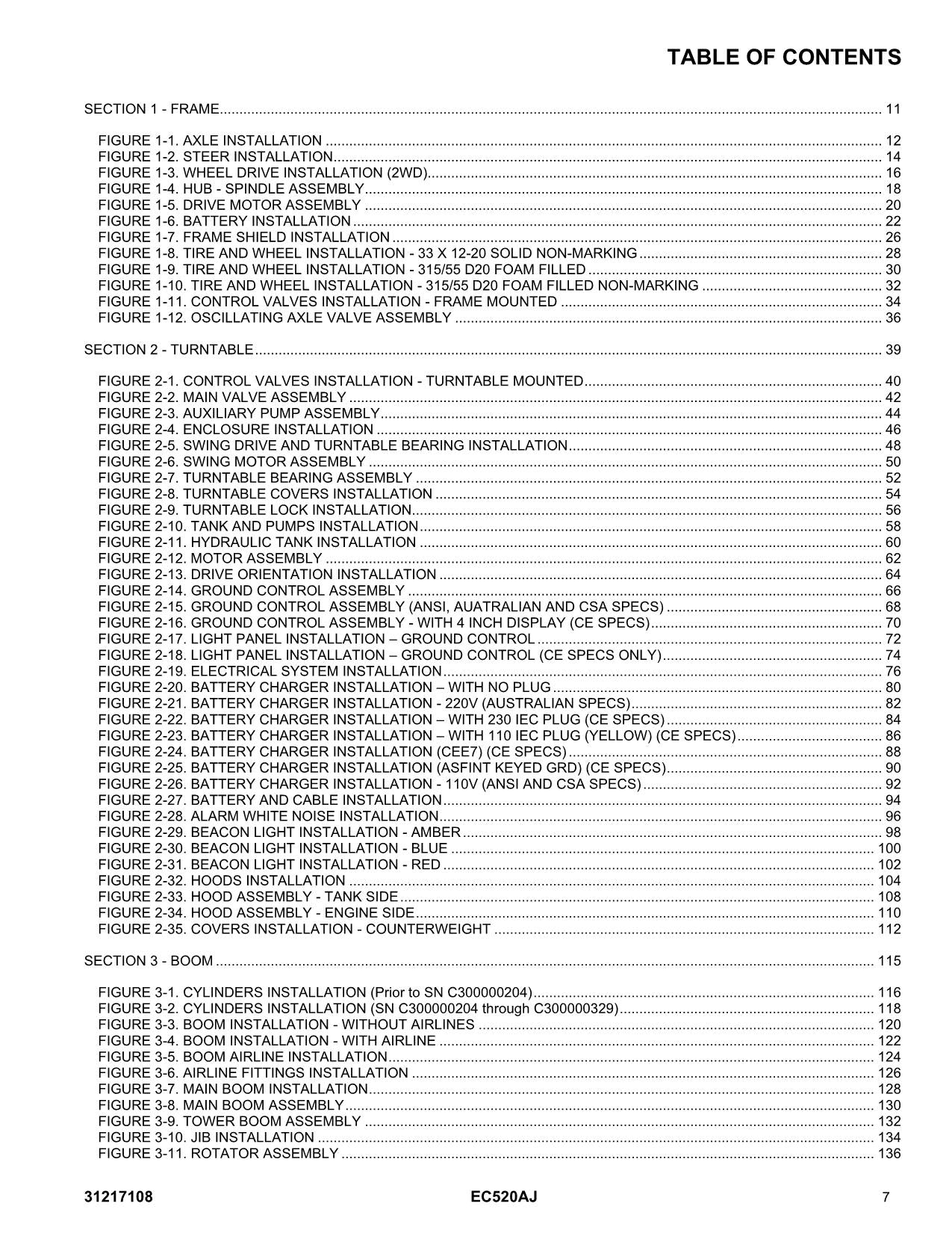Manual del catálogo de piezas del elevador de pluma JLG EC520AJ anterior a C300000330