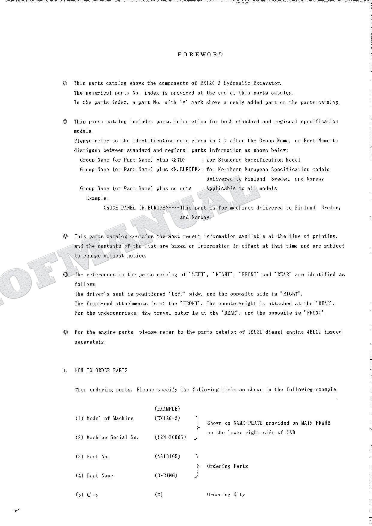 HITACHI EX120-2 Excavator Parts Catalog Manual SN 3001-