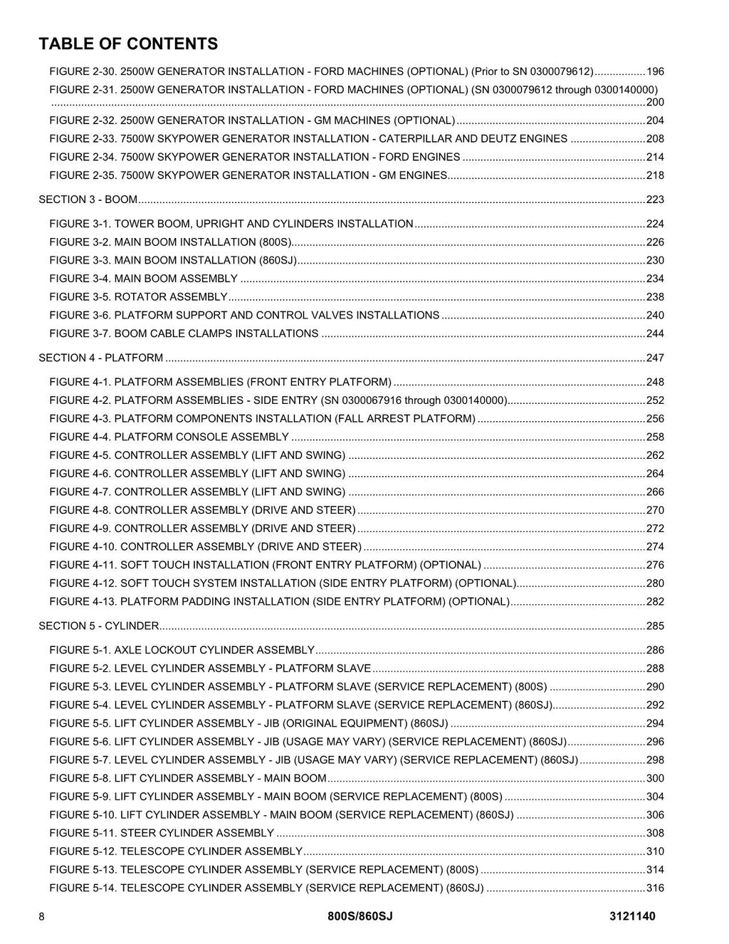 Manual del catálogo de piezas del elevador de pluma JLG 800S 860SJ anterior al 0300140000