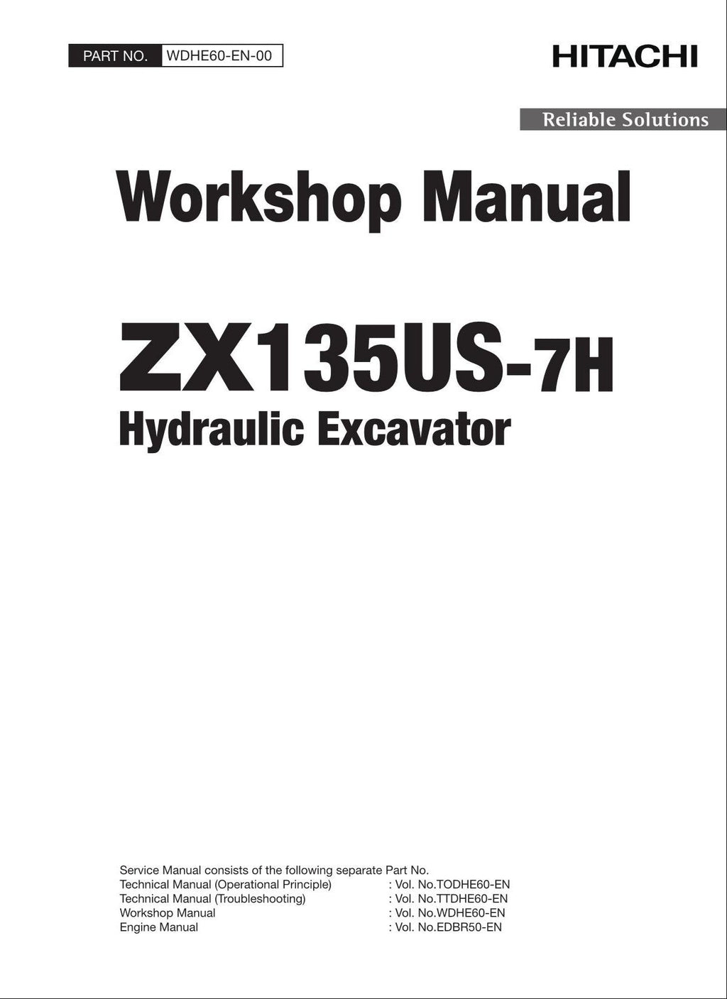 HITACHI ZAXIS ZX135US-7H Excavator Workshop Service Manual