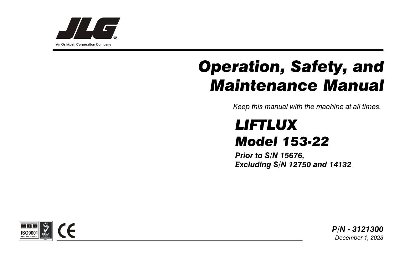 LIFTLUX 153-22 Scissor Lift Maintenance Operation Operators Manual 3121300