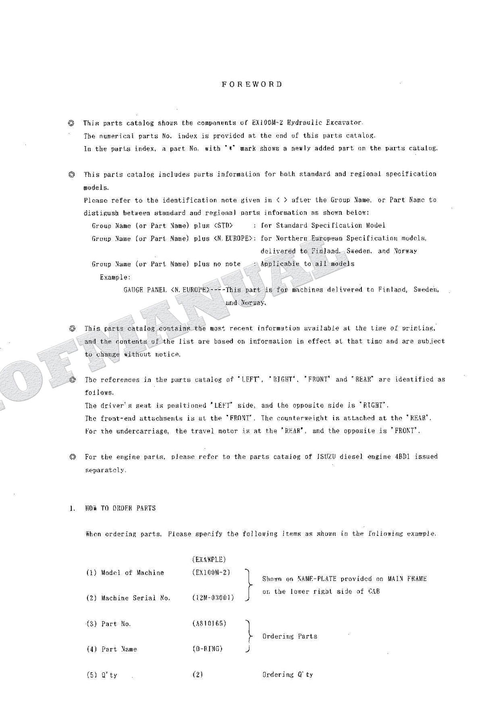 HITACHI EX100M-2 Excavator Parts Catalog Manual SN 03001-