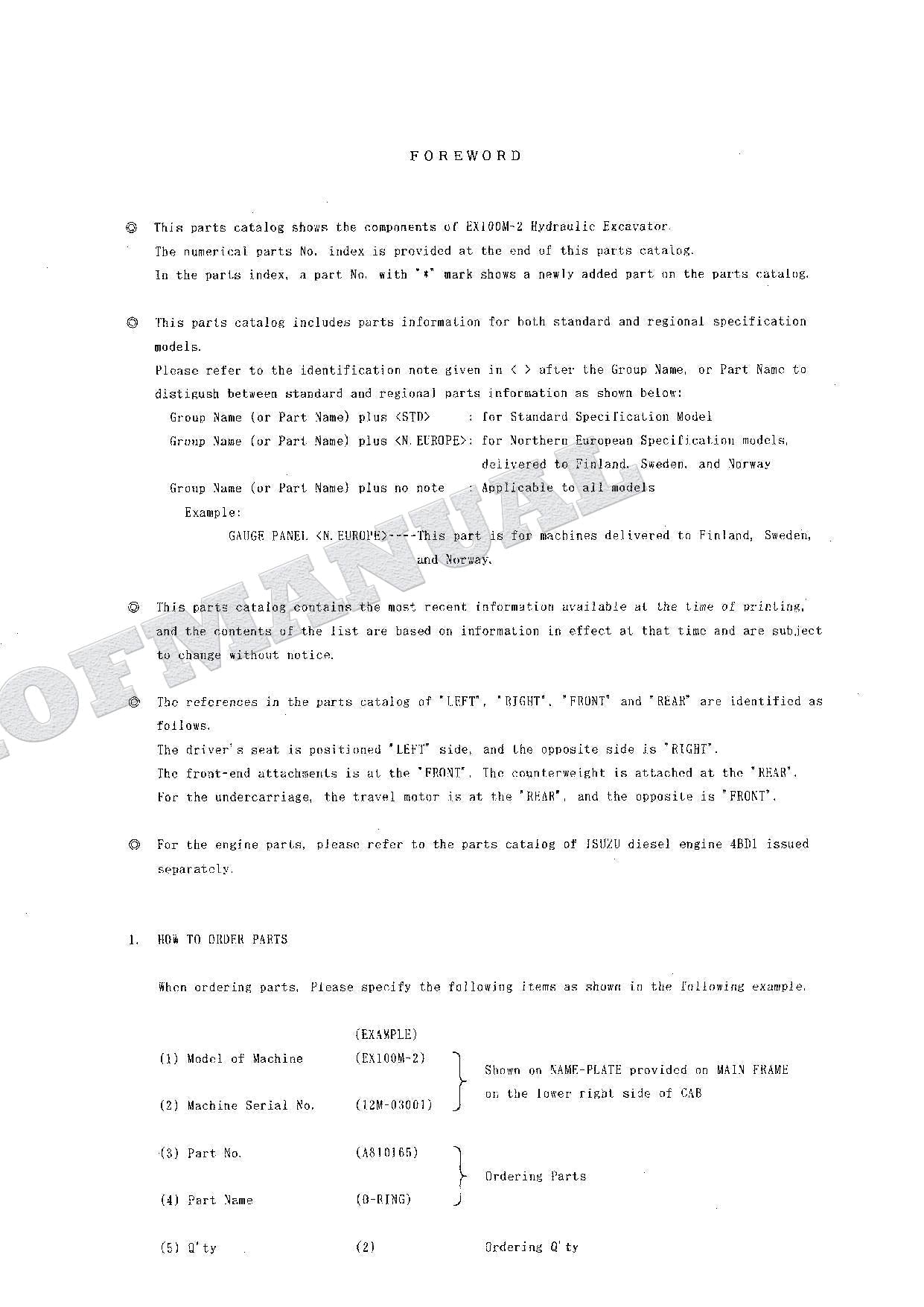 HITACHI EX100M-2 Excavator Parts Catalog Manual SN 03001-