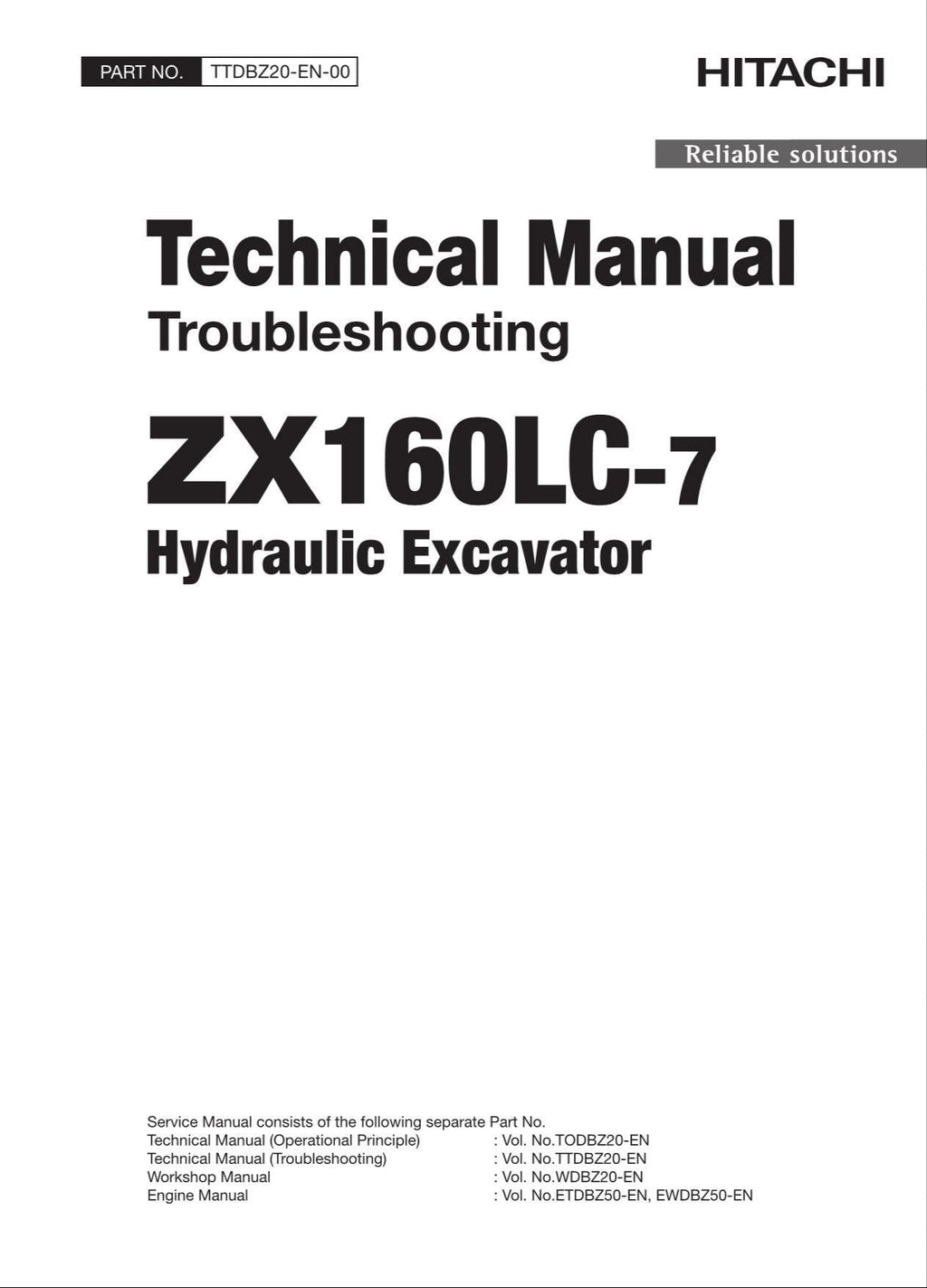 HITACHI ZX160LC-7 Excavator Troubleshooting Oceanian +Schematic Technical Manual