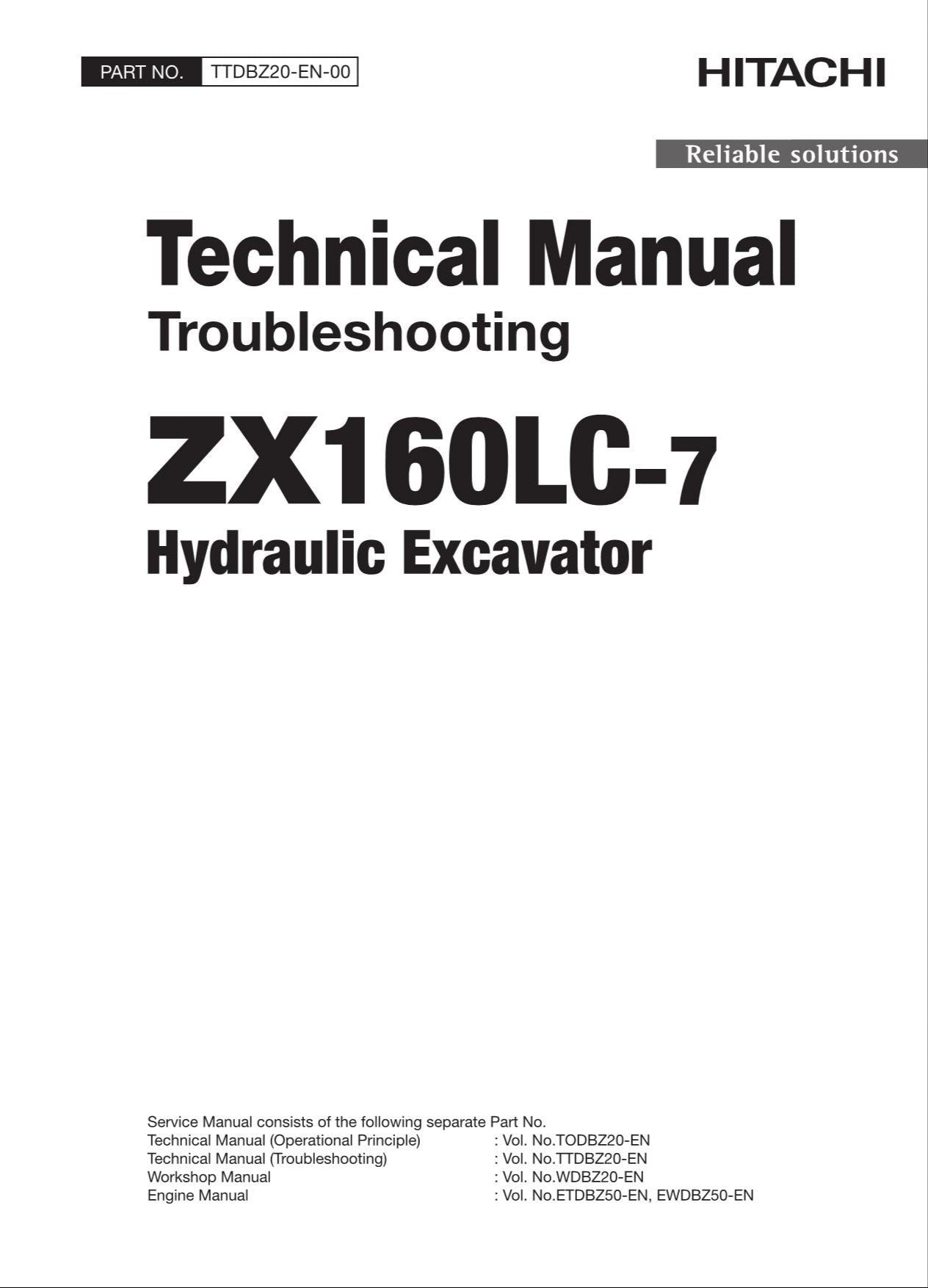 HITACHI ZX160LC-7 Excavator Troubleshooting Oceanian +Schematic Technical Manual