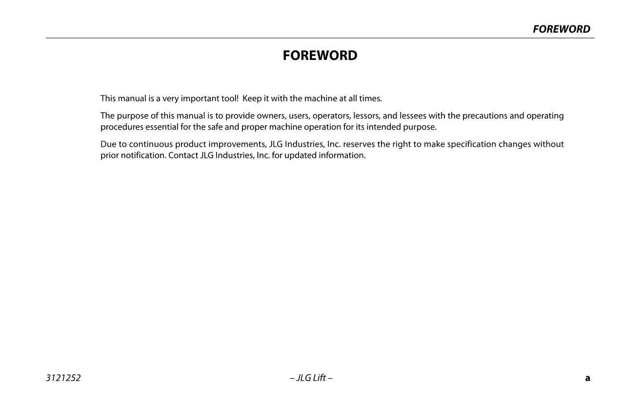 Manual del operador de mantenimiento y operación de la plataforma elevadora JLG E300AJ E300AJP 3121252