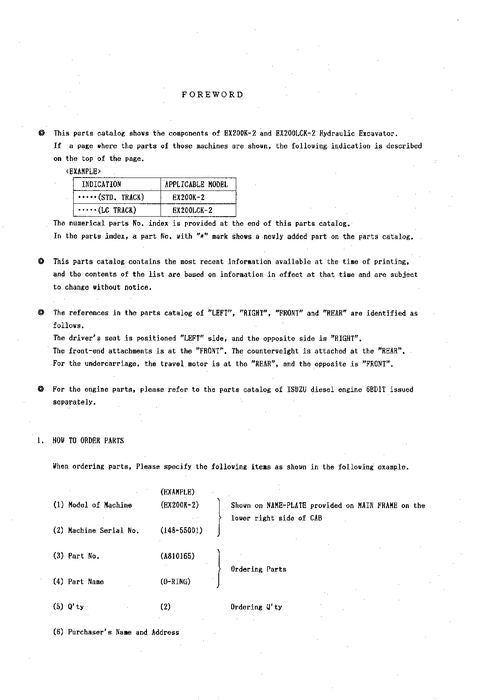 Manual del catálogo de piezas de la excavadora Hitachi EX200-2 EX200LC-2