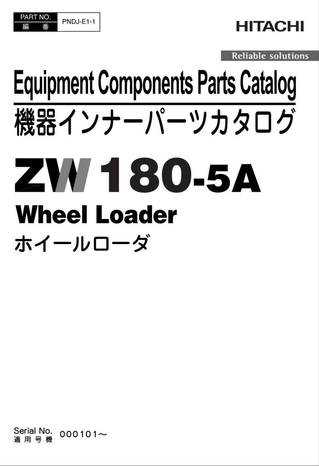 Hitachi ZW180-5A Equip Component Wheel Loader Parts Catalog Manual SN 000101-up