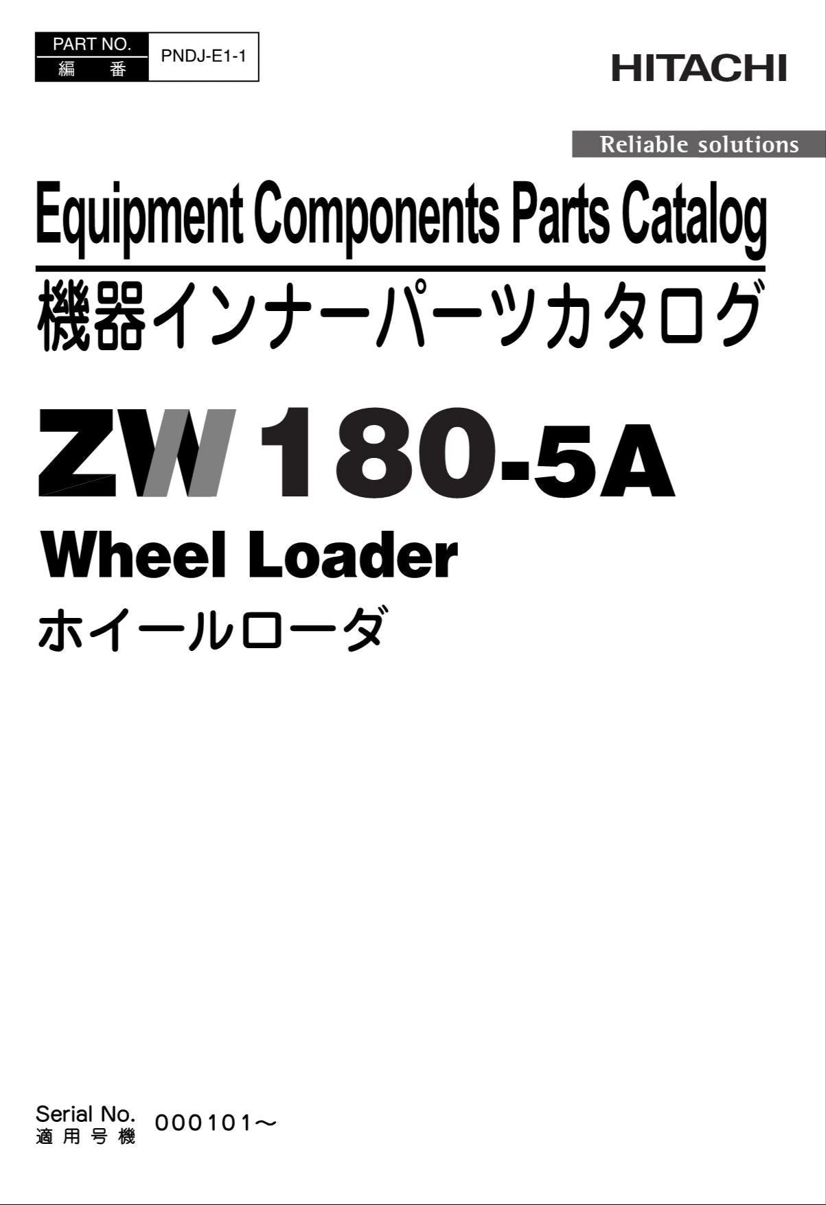 Hitachi ZW180-5A Equip Component Wheel Loader Parts Catalog Manual SN 000101-up