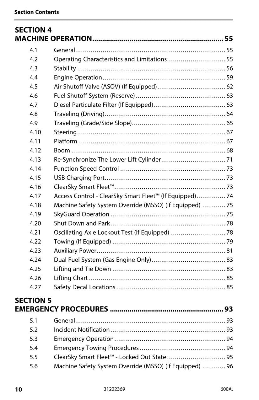 Manual del operador de mantenimiento y operación de la plataforma elevadora JLG 600AJ 31222369