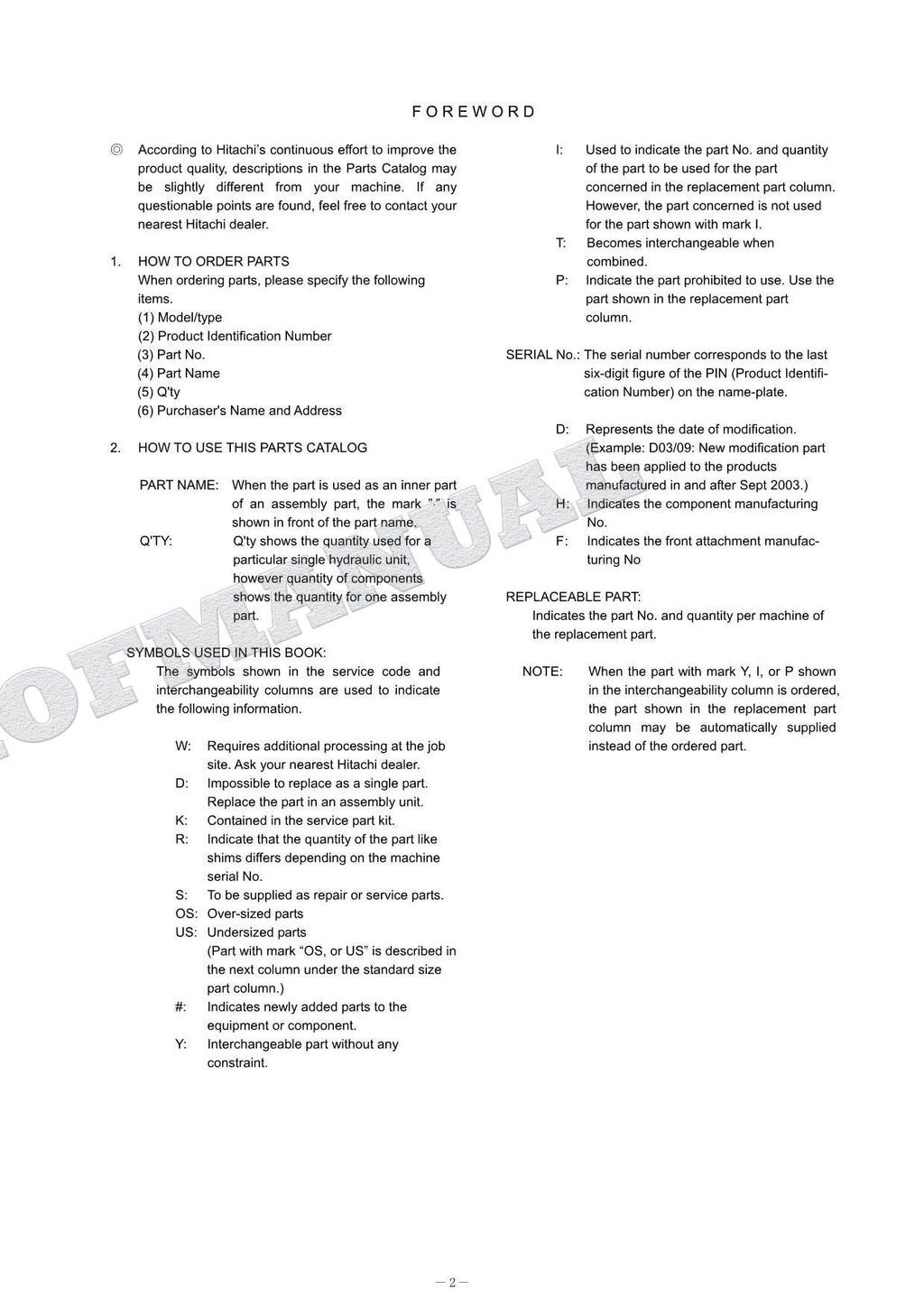HITACHI ZAXIS ZX75UR-3 Equipment Component Excavator Parts Catalog Manual