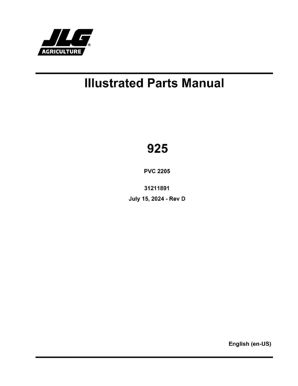 Manual del catálogo de piezas del manipulador telescópico JLG 925