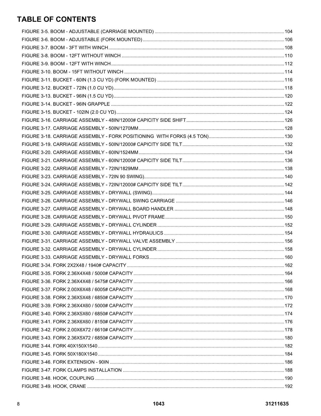 JLG  1043 Telehandler Parts Catalog Manual