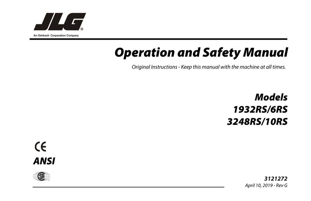 Manual del operador de mantenimiento y operación de elevadores de tijera JLG 10RS, 1932RS, 3248RS y 6RS