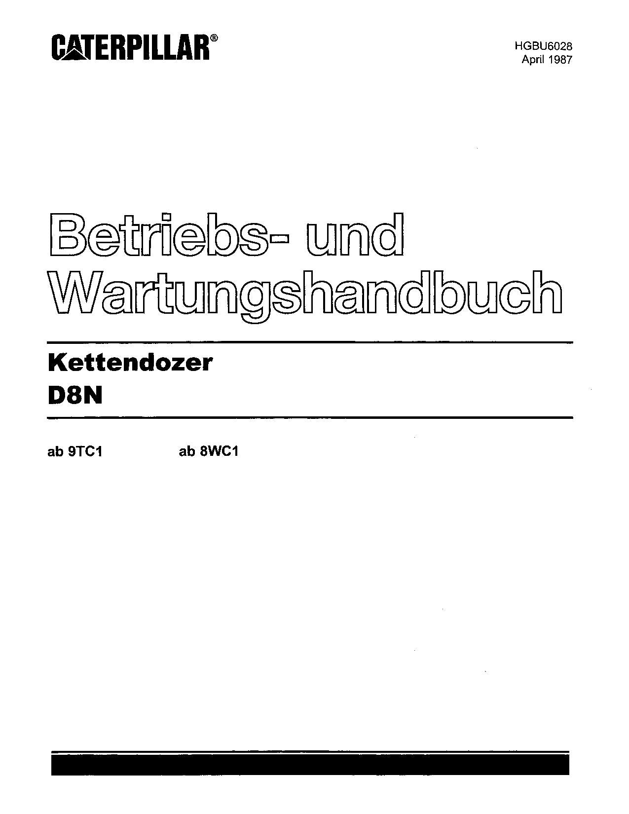 Caterpillar D8N Bulldozer Betriebsanleitung Wartungshandbuch