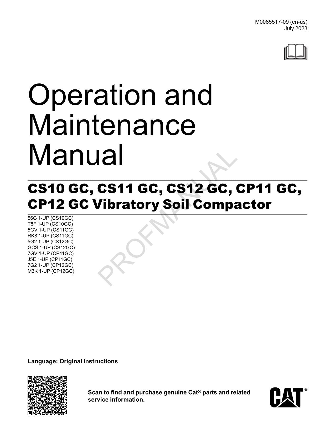 Manual del operador del compactador de suelo vibratorio Caterpillar CP11 GC CP12 GC
