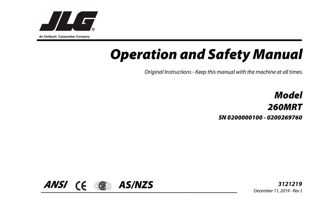 JLG 260MRT Scissor Lift Maintenance Operation Operators Manual 3121219