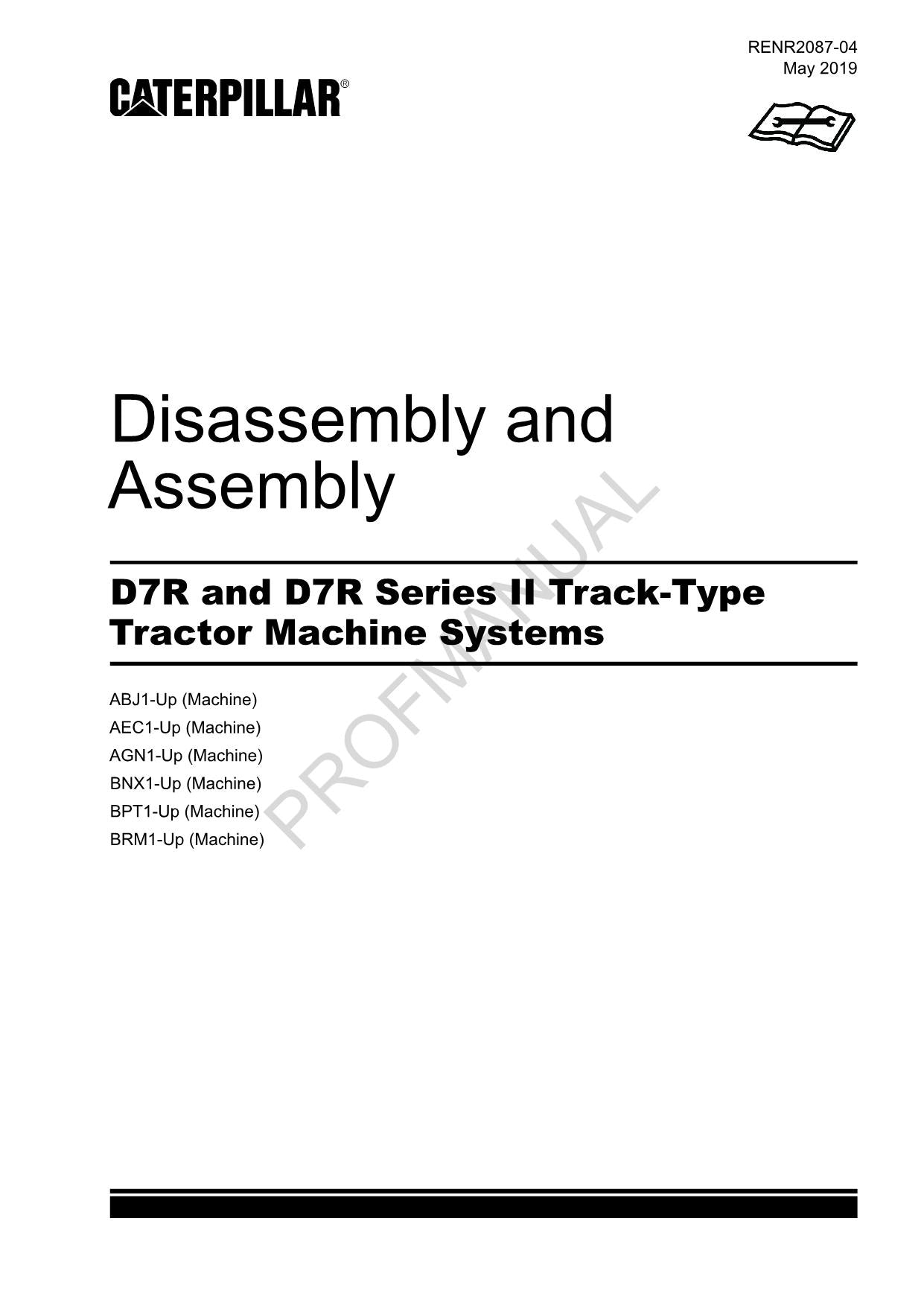 Caterpillar D7R D7R Series 2 Tractor Machine SYS Manual Disassem Assem RENR2087