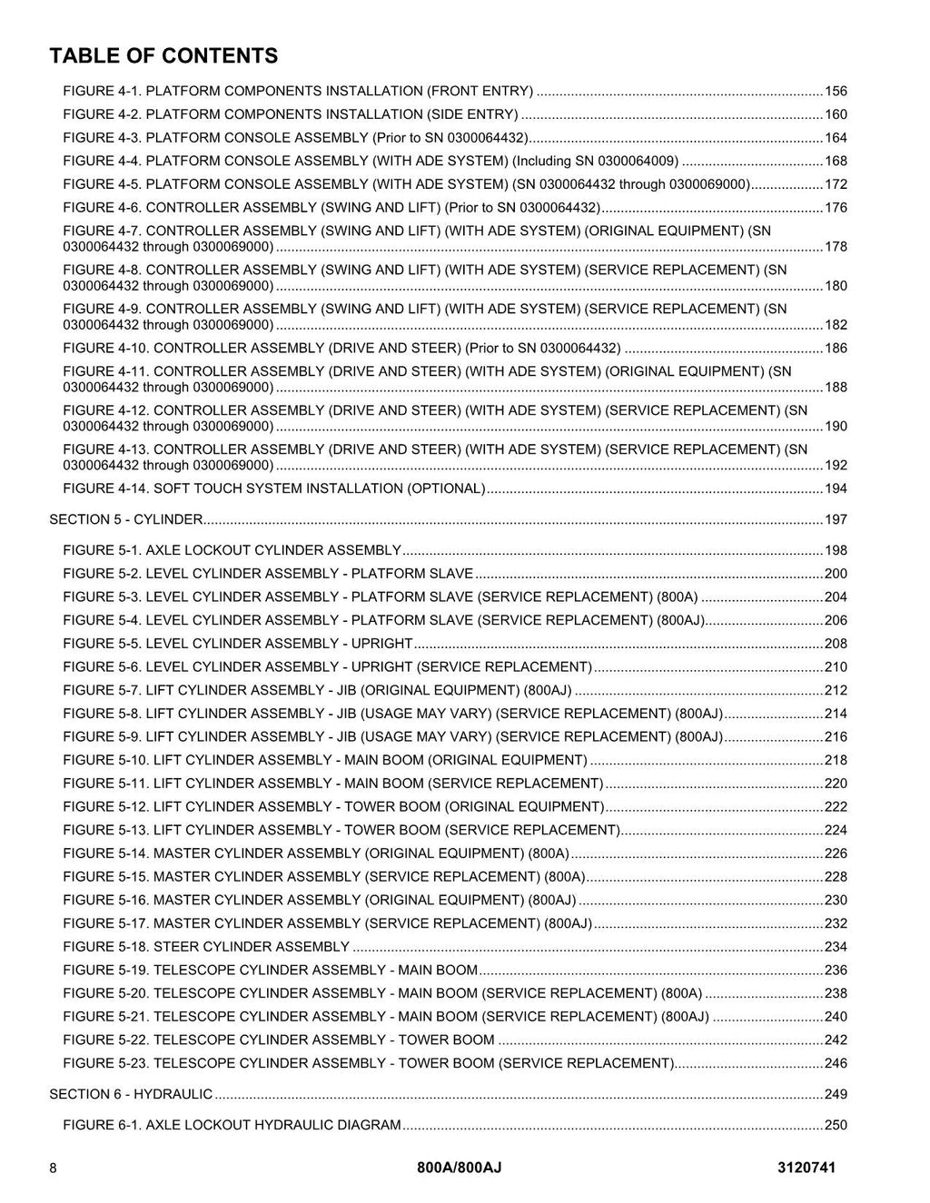JLG 800A 800AJ Boom Lift Parts Catalog Manual Prior to 0300069000