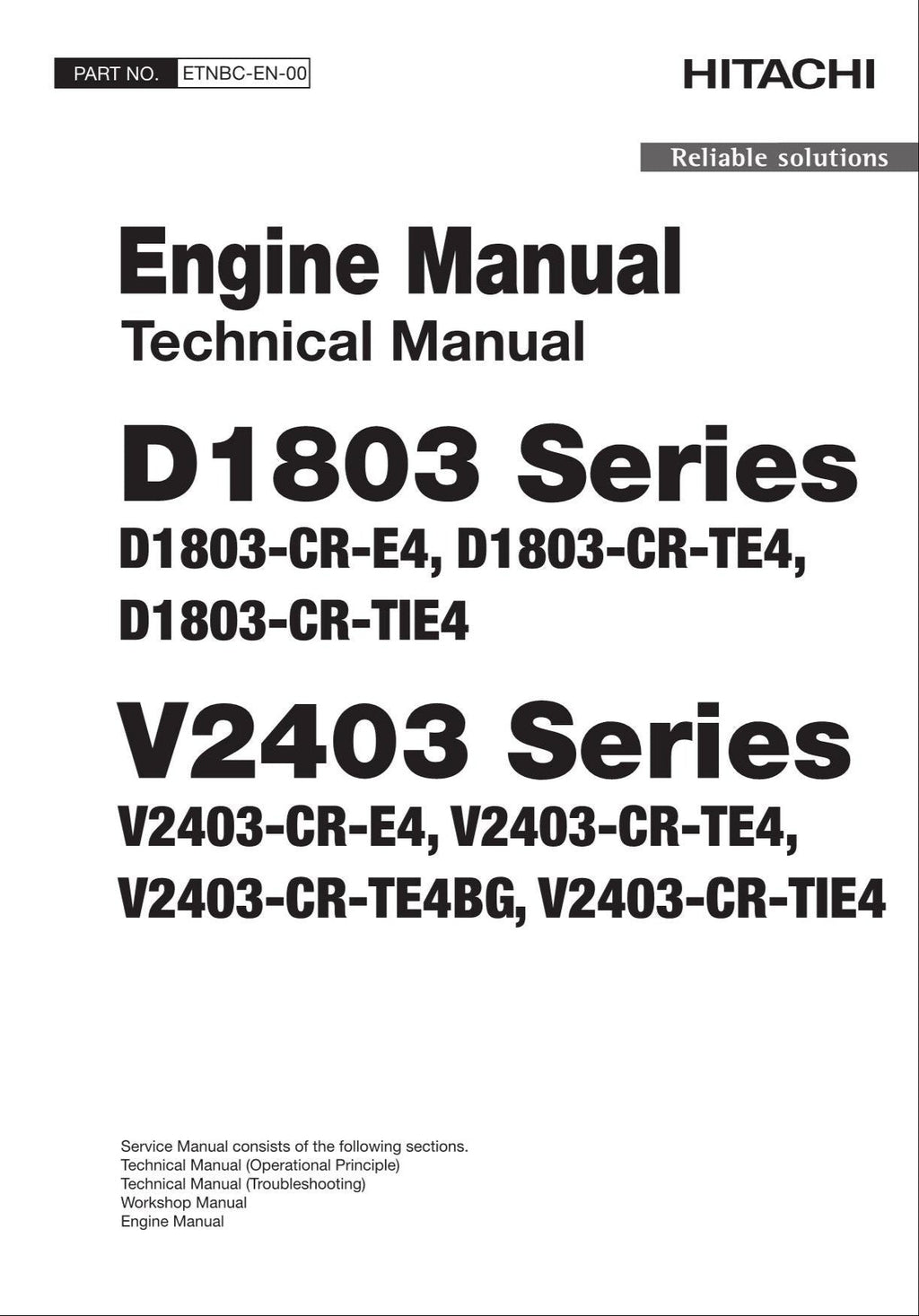Hitachi D1803 Series V2403 Series Wheel Loader Engine Manual Technical Manual