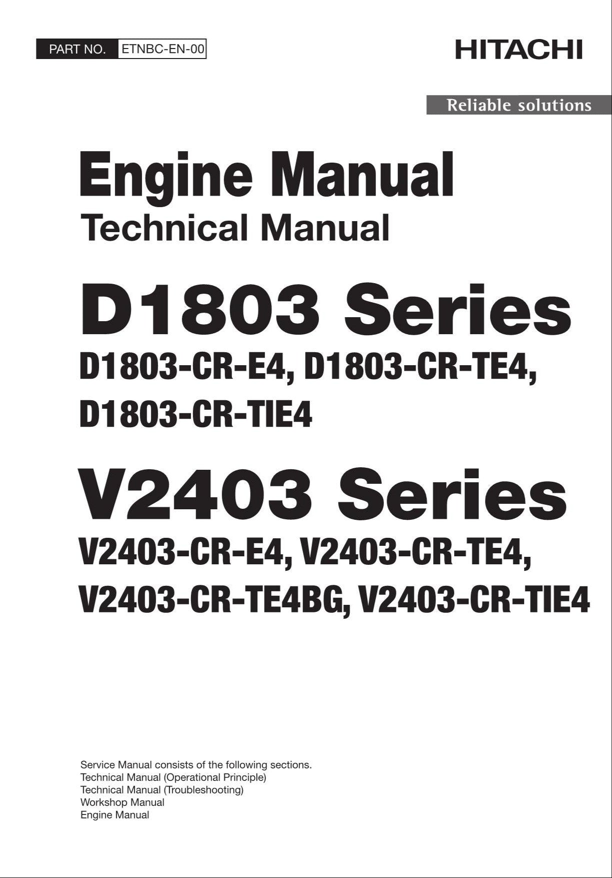 Hitachi D1803 Series V2403 Series Wheel Loader Engine Manual Technical Manual