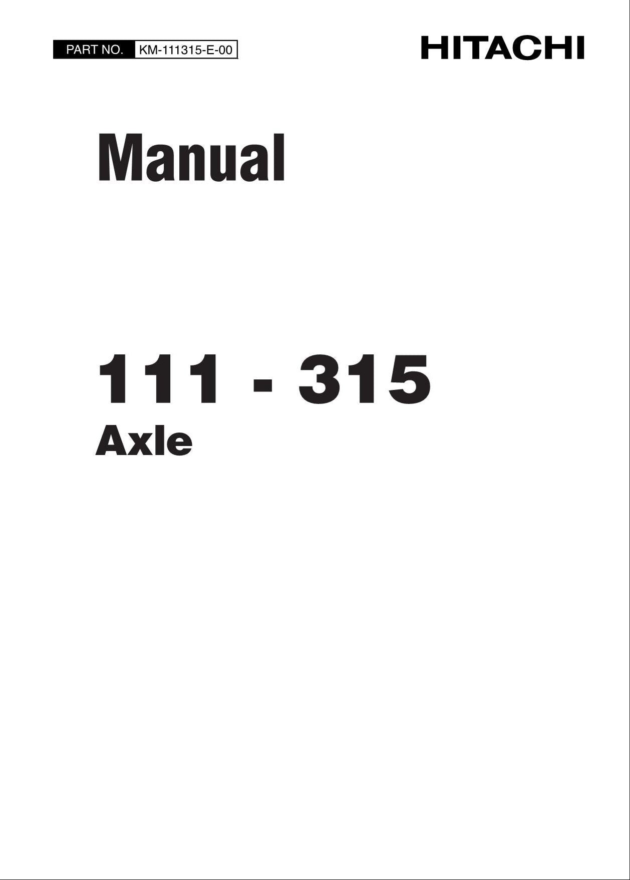 Hitachi 111-315 Axle Wheel Loader Service Manual