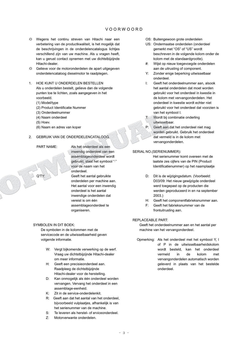 HITACHI ZAXIS ZX130W Excavator Parts Catalog Manual