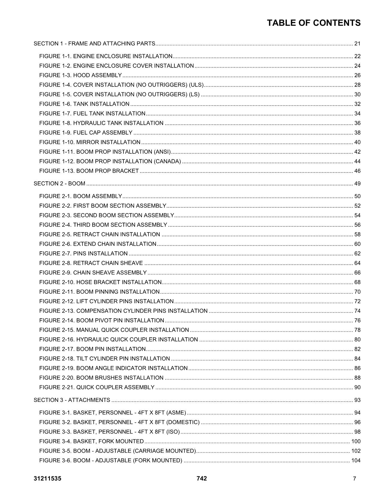 Manual del catálogo de piezas del manipulador telescópico JLG 742 31211535