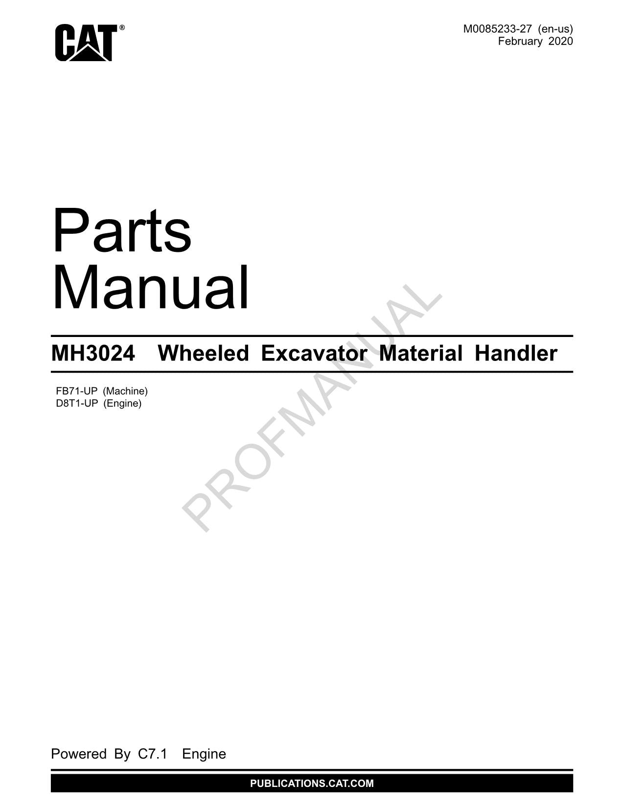 Caterpillar MH3024 Excavator Mat Handler Parts Catalog Manual FB71-UP D8T1-UP