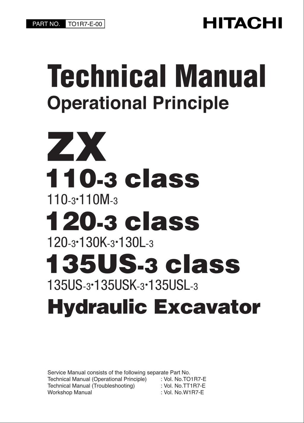 HITACHI ZX110-3Class ZX120-3Class Excavator Operation Principle Technical Manual